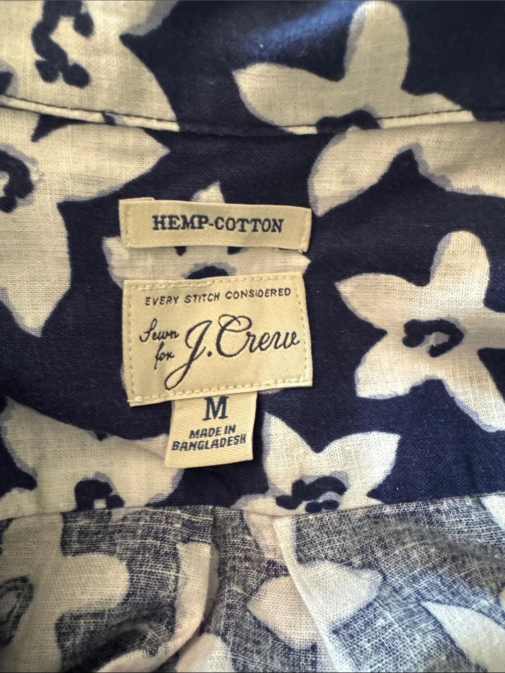 J. Crew Navy & White Floral Hemp-Cotton Shirt
